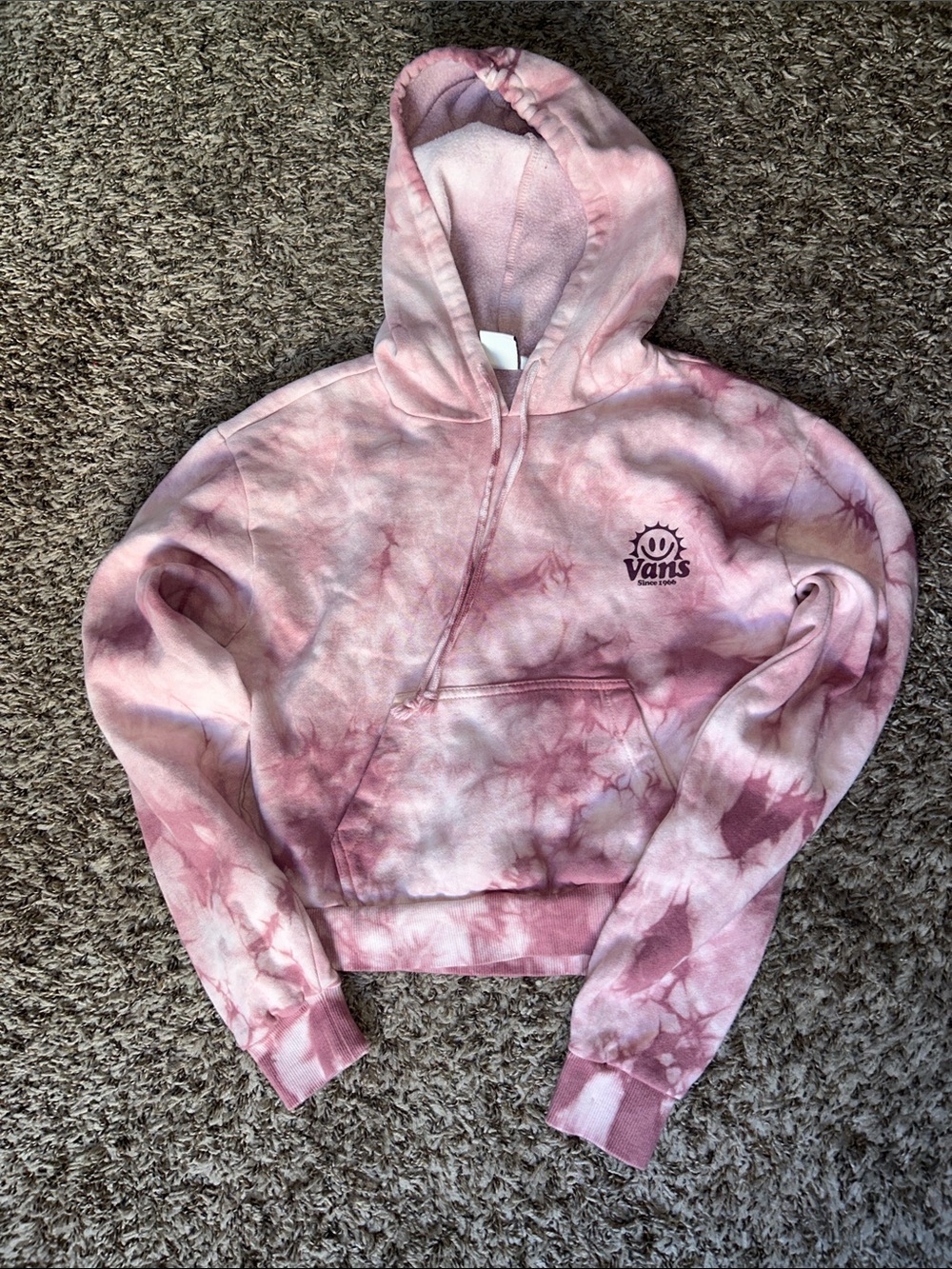 Vans Pink Tie-Dye Cropped Hoodie Happy Face Logo - Women’s XS